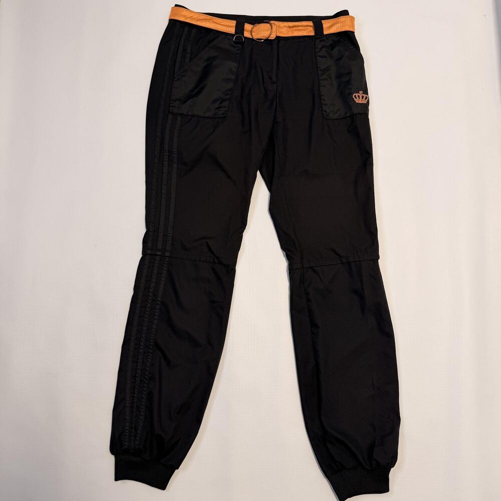 Adidas Pants Womens 8 Black Track Joggers Belted Stripes Crown Logo Missy Elliot